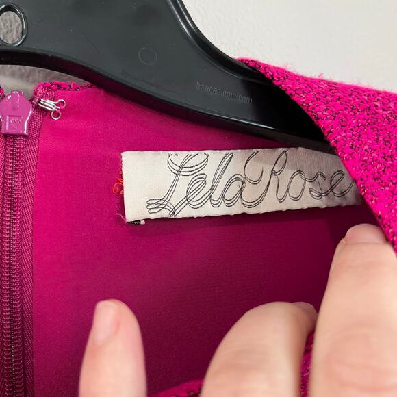 Lela Rose Metallic Pink A-Line Knit Tweed Dress Sz 4 - Picture 5 of 10